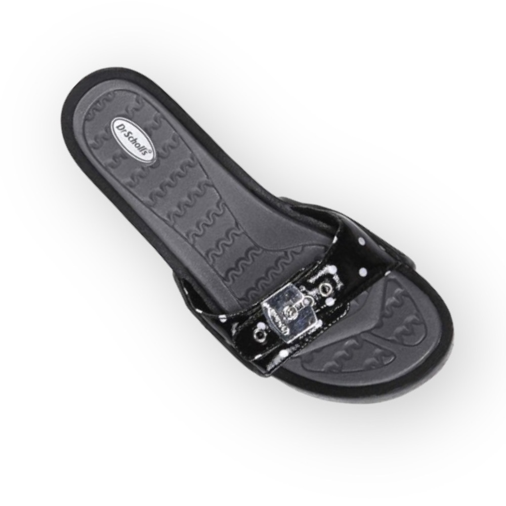 Dr scholls Black Dot Rock Patent Leather Sandal size 12m